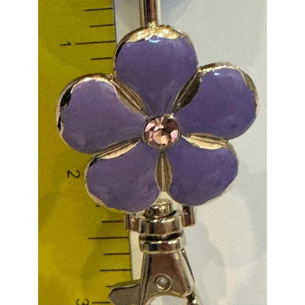Alexx Inc Finders Key Purse Purple Enamel Flower Rhinestone Key Finder Hook